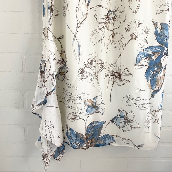 Vintage Y2K Floral Maxi Skirt Fairycore Romantic Blue Lily Print Cream Brown M - Picture 11 of 12